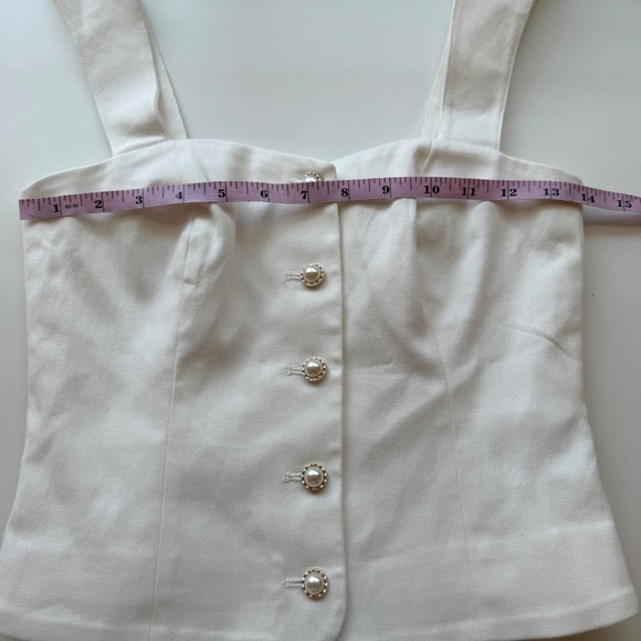 Avec Les Filles Womens White Denim Sweetheart Neckline Button Up Vest Top XS - Picture 12 of 12